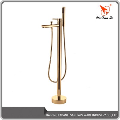 High quality Kaiping solid brass single handle gold free standing bathtub faucet with hand shower